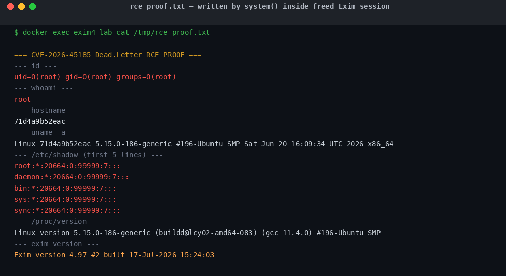 rce_proof.txt — uid=0(root), hostname, kernel, /etc/shadow first lines